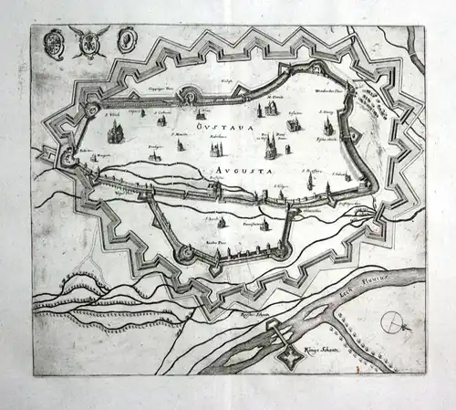 Gustaua Augusta - Augsburg plan Ansicht view Kupferstich antique print