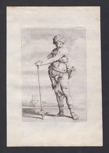 Seltene Original-Radierung von einem Mann mit seiner Waffe / rare original etching of a man - Kupferstich