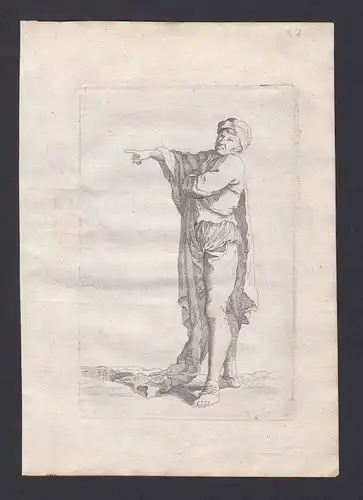 Seltene Original-Radierung von einem Mann mit Umhang / rare original etching of a man - Kupferstich