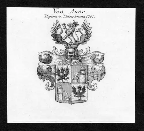 Von Auer - Auer Wappen Adel coat of arms Kupferstich antique print heraldry Heraldik
