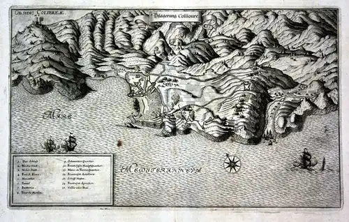 Belagerung Collioure - Collioure siege bataille Pyrenees-Orientales gravure plan Ansicht Kupferstich antique p