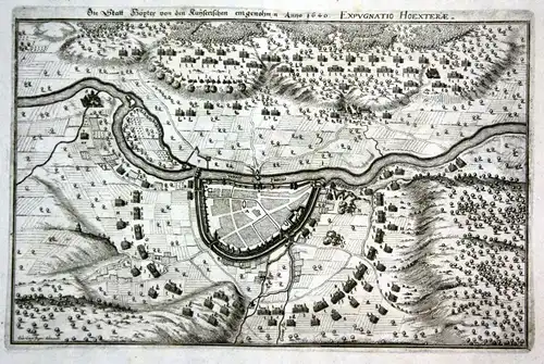 Die Statt Höxter von den kayserlichen eingenohmen Anno 1640 - Höxter Weser Belagerung Plan siege Ansicht Kupfe