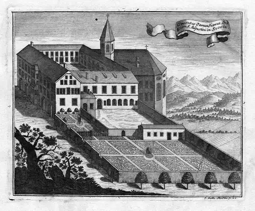 Conventus Gamundianus - Augustinerkloster Schwäbisch Gmünd Kloster Kupferstich antique print