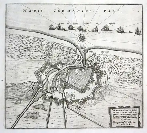 Belägerung Duykerken Anno 1646 - Dunkerque carte gravure siege Karte map Plan Kupferstich antique print