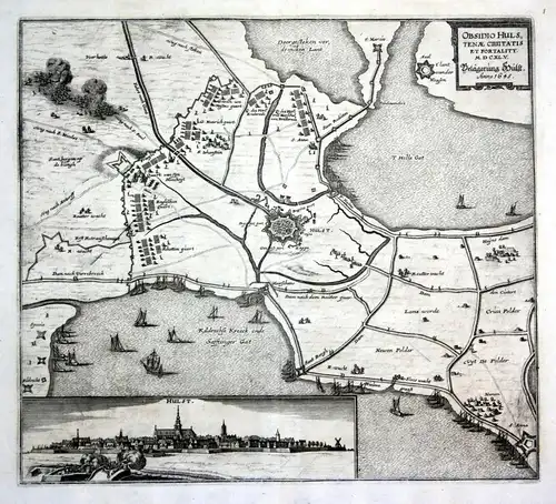 Belägerung Hülst Anno 1645 - Hulst Zeeland battle siege Nederland Karte map Plan Kupferstich antique print