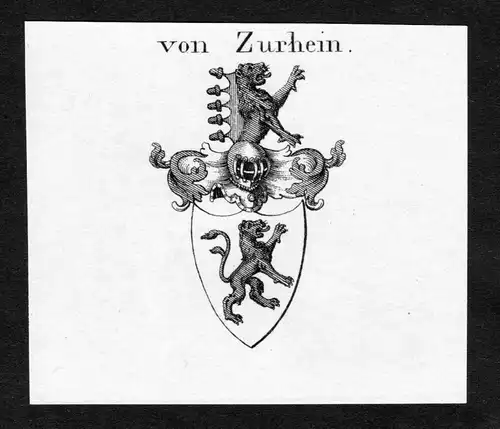 Von Zurhein - Zu Rhein Wappen Adel coat of arms Kupferstich antique print heraldry Heraldik