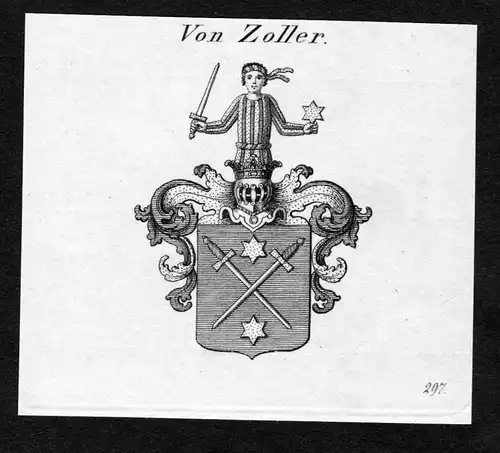 Von Zoller - Zoller Wappen Adel coat of arms Kupferstich antique print heraldry Heraldik
