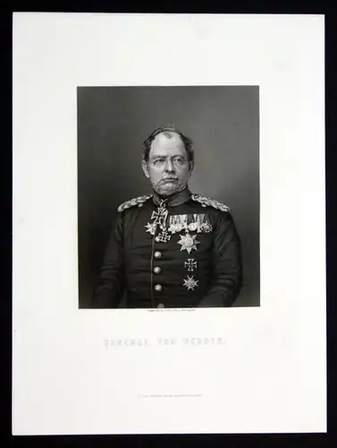 General von Werder - August von Werder General Portrait Stahlstich antique print