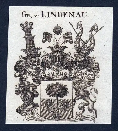 Gr. v. Lindenau - Lindenau Meißen Sachsen Wappen Adel coat of arms heraldry Heraldik Kupferstich engraving