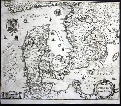 Sedes Belli Dano Suecici - Danmark Dänemark Denmark Sverige Karte map Plan Kupferstich antique print
