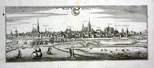 Wismaria - Wismar Gesamtansicht Ansicht Panorama view Kupferstich antique print