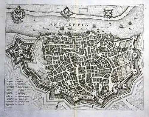 Antverpia - Antwerpen Anvers carte gravure Escaut Karte map Plan Kupferstich antique print