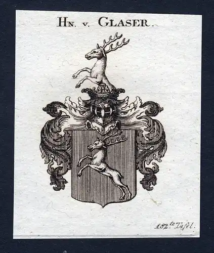 Hn. v. Glaser - Glaser Wappen Adel coat of arms Kupferstich antique print heraldry Heraldik