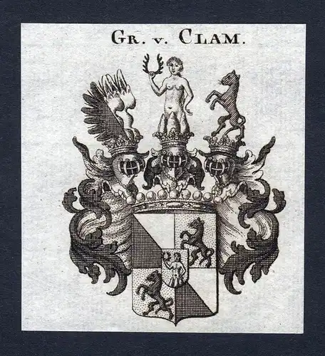 Gr. v. Clam - Clam Wappen Adel coat of arms Kupferstich antique print heraldry Heraldik