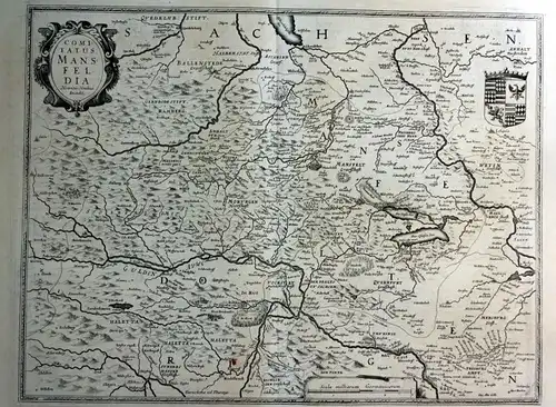 Comitatus Mansfeldia - Mansfeld Aschersleben Walkenried Karte map Kupferstich antique print
