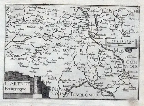 Carte de Bourgogne - Burgund Bourgogne Authun France gravure estampe Kupferstich Tassin