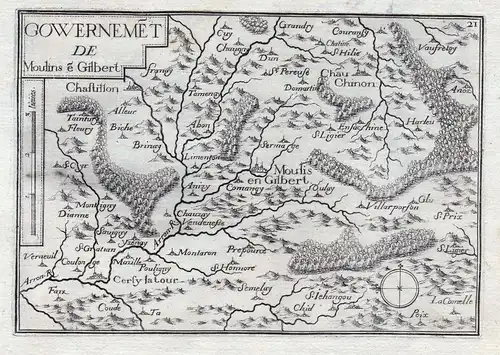 Gouvernemet de Moulins e Gilbert - Moulins-Engilbert Nievre Burgund Bourgogne France gravure estampe Kupfersti