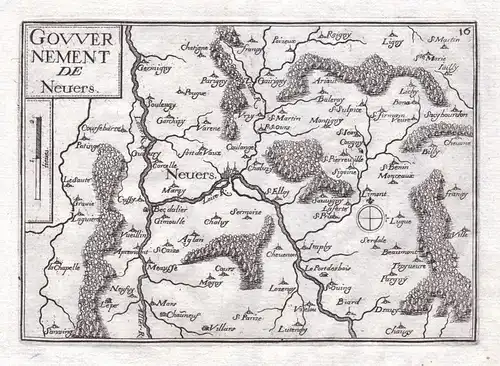 Gouvernement de Neuers - Nevers Nievre Bourgogne Burgund France gravure estampe Kupferstich Tassin