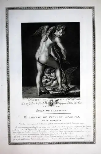 L'Amour taillant son arc - Engel angel Kinder children Akt nude Kupferstich antique print