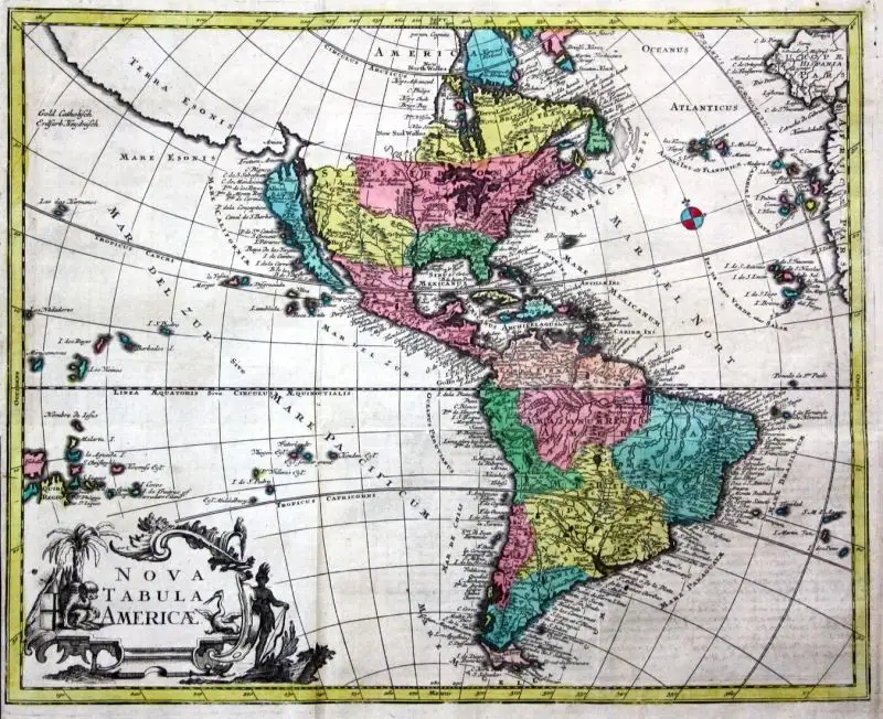 World Map and 4 continents - set of 5 engraved handcolored maps. - Mappa Totius Mundi vel Planiglobium Terrest 2