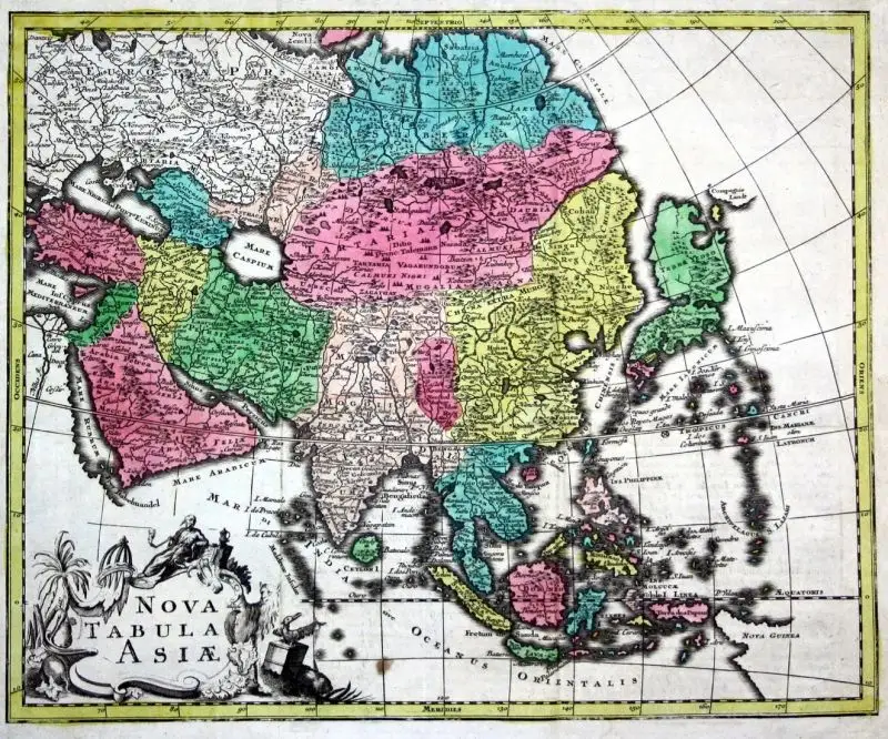 World Map and 4 continents - set of 5 engraved handcolored maps. - Mappa Totius Mundi vel Planiglobium Terrest 4