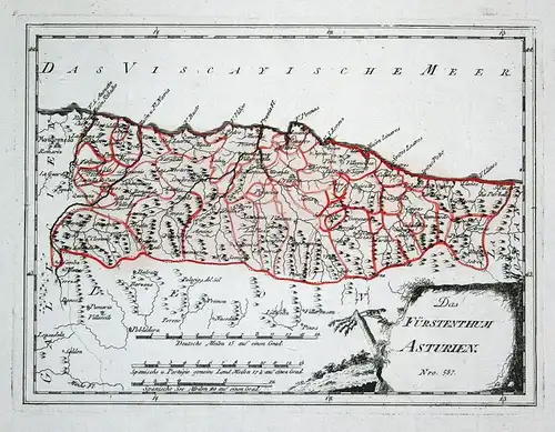 Das Fürstenthum Asturien - Spanien Spain Portugal Asturien Asturias Oviedo map Karte Reilly engraving Kupferst
