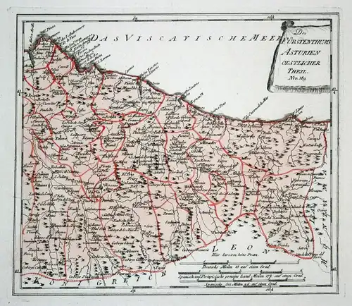 Des Fürstenthums Asturien oestlicher Theil - Spanien Spain Portugal Asturien Asturias Oviedo map Karte Reilly