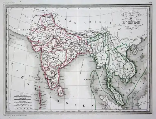 Carte de l'Inde - Indien India Inde Asia Asien Hindustan Malaysia Malaisie map Karte carte Kupferstich antique