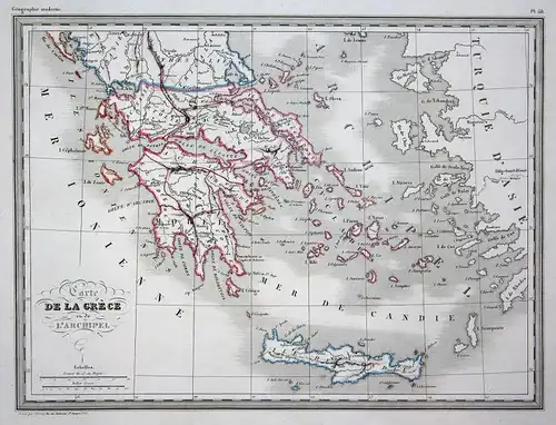 Carte de la Grece et de l'Archipel - Greece Griechenland Grecia Kreta Crete Crète Kasos Kassos map Karte carte