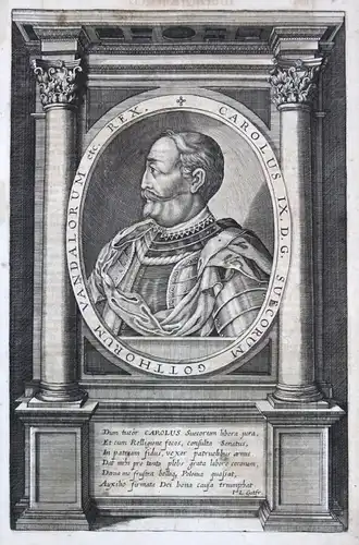 Carolus IX Suecorum - Karl IX Kung Sverige Sweden Portrait Kupferstich antique print
