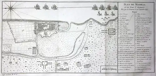 Plan de Madras et du Fort St. Georges - Fort St. George Chennai Tamil Nadu India plan Kupferstich antique prin