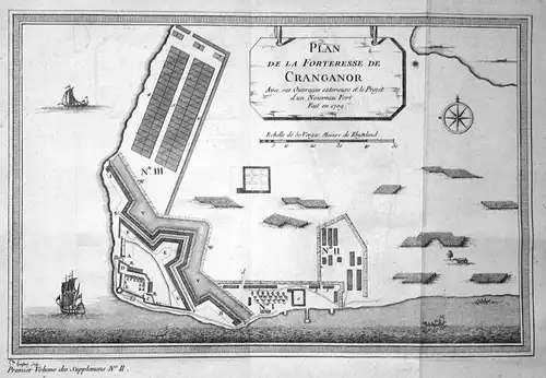 Plan de la Forteresse de Cranganor - Kottapuram Fort Cranganore India map plan Kupferstich antique print