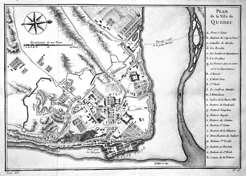 Plan de la Ville de Quebec - Quebec Canada map Karte plan Kupferstich antique print
