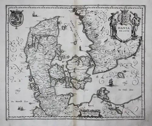 Dania Regnum - Denmark Danmark Dänemark Karte plan map Kupferstich antique print