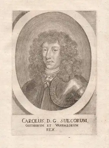 Carolus D.G. Suecorum - Karl Gustav Sverige Sweden Schweden king Potrait Kupferstich copper engraving antique