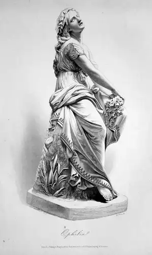 Ophelia -  Ophelia Adelige noblewoman Statue statue Stahlstich steel engraving Marshall French