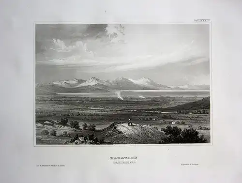Marathon (Griechenland) - Marathon Griechenland Greece Berg mountain Ansicht view Stahlstich steel engraving a
