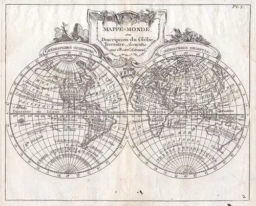 Mappe-Monde ou Description du Globe - Weltkarte Welt Karte world map Amerika America Asien Asia Europa Europe