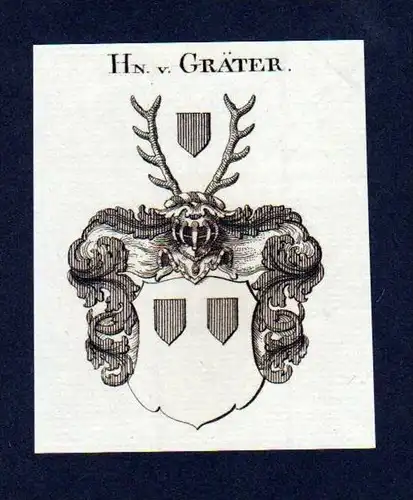 Herren von Gräter Original Kupferstich Wappen engraving Heraldik crest