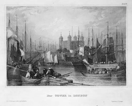 Der Tower in London - London tower Burg castle England Ansicht view Stahlstich steel engraving antique print