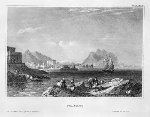 Palermo - Palermo Italien Italia Italy Sizilien Sicily Ansicht view Stahlstich steel engraving antique print