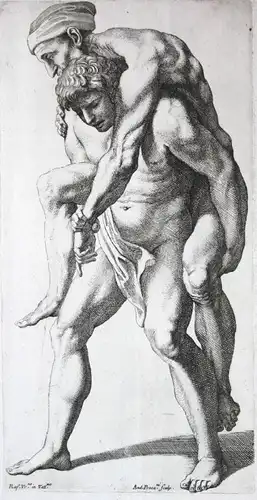 Äneas trägt Anchises // Aeneas carrying Anchises on his back - Aeneid Radierung etching stampa antique print