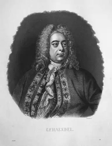 G. F. Haendel - Georg Friedrich Händel Portrait Komponist composer Stahlstich steel engraving antique print
