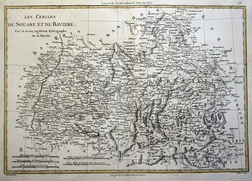 Les Cercles de Souabe et de Baviere - Bayern Bavaria Schwaben Swabia Baden-Württemberg Karte map Kupferstich c