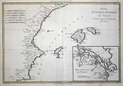 Isles Mayorque, Minorque et Yvice - Ibiza Mallorca Minorca Menorca Spain Espana Spanien Karte map Kupferstich