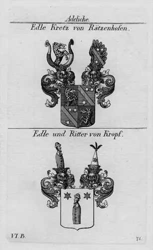 Kretz Rätzenhofen Kropf Wappen Adel coat of arms heraldry  Kupferstich