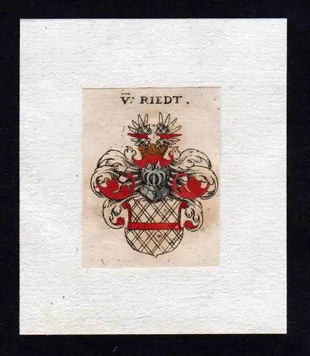 17. Jh Riedt Wappen coat of arms heraldry Heraldik Kupferstich