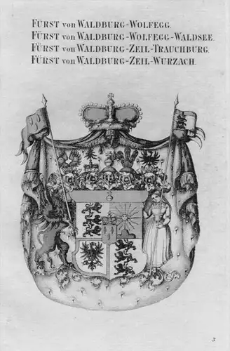 Waldburg Wolfegg Waldsee  Wappen Adel coat of arms Kupferstich