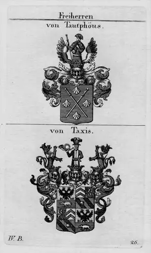 Tautphöus Taxis Wappen Adel coat of arms heraldry Heraldik Kupferstich
