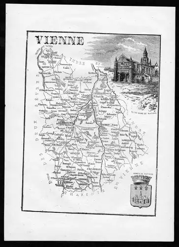 Vienne - Poitiers Frankreich France Departement Karte map Holzstich